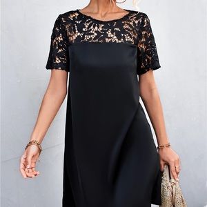 H&M black lace short sleeve dress
